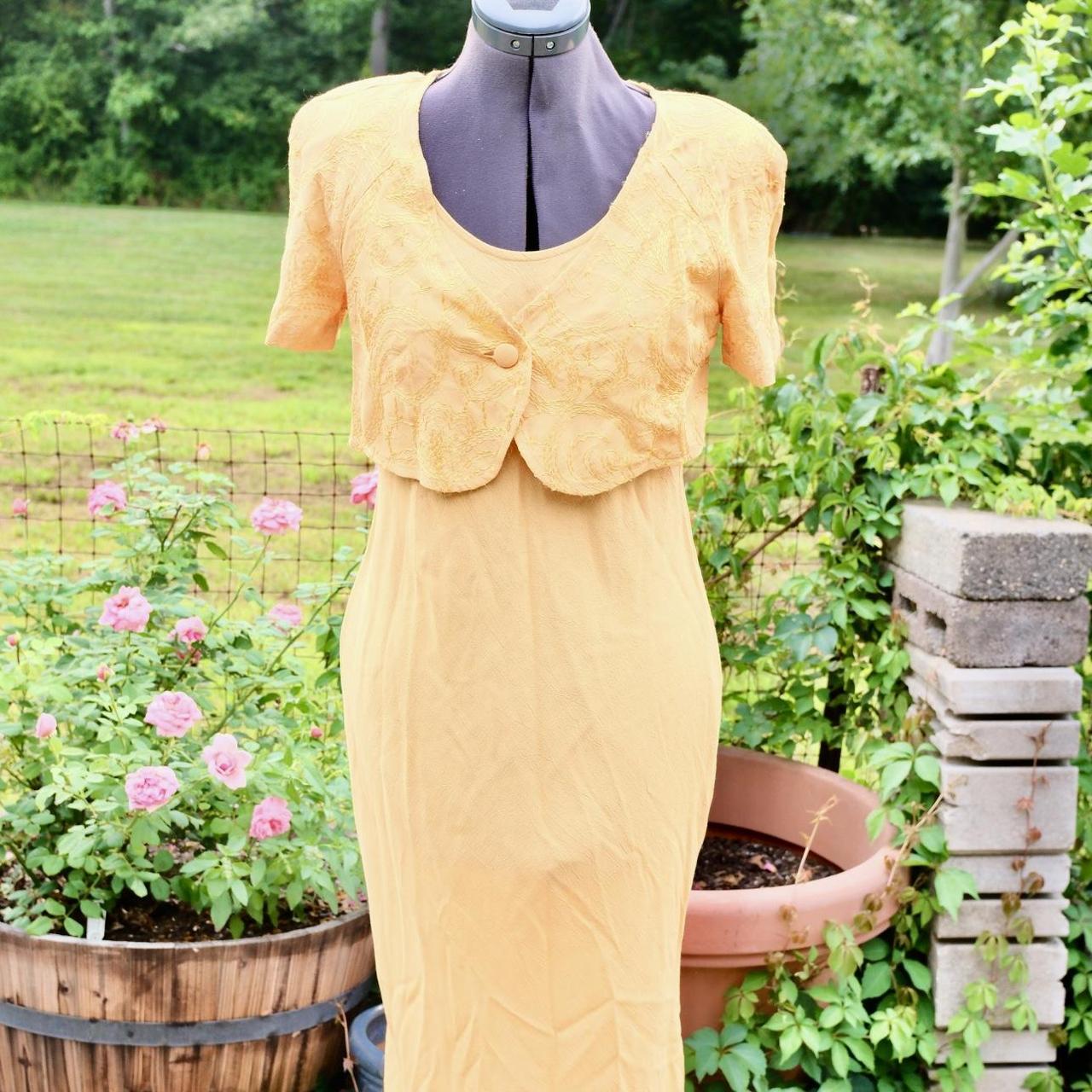 80s or 90s Yellow floral detail dress with a Depop