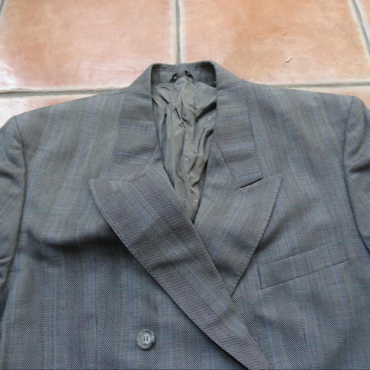 Christian Dior grey and blue blazer. XL double breasted - Depop
