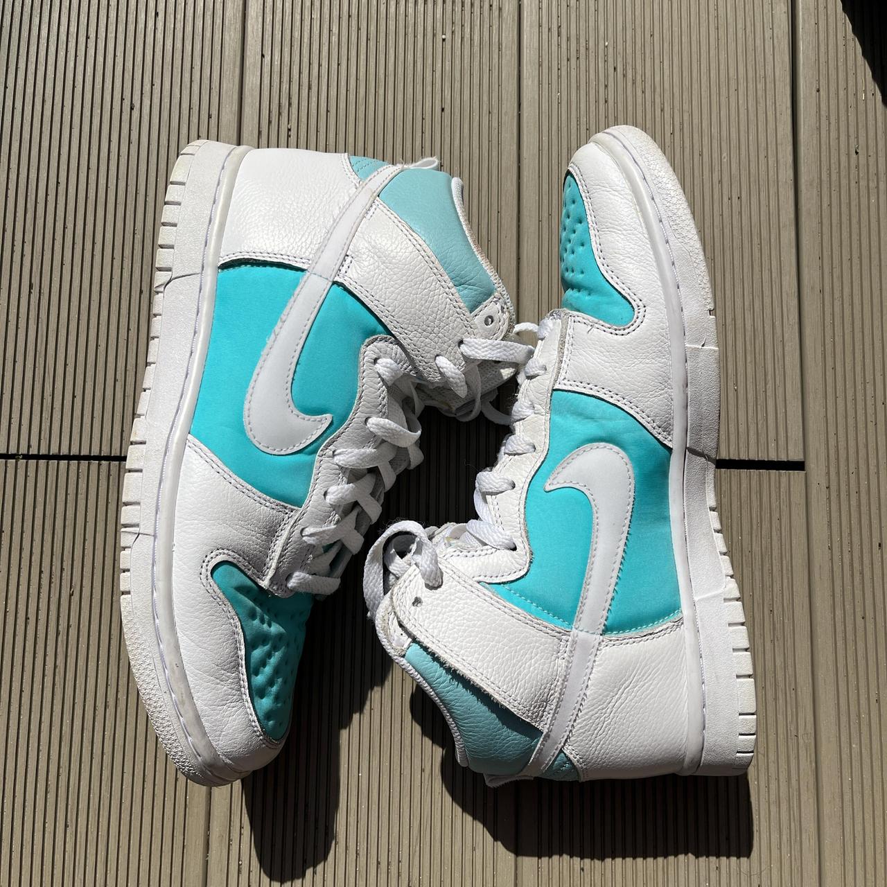 light blue and white nike dunks high
