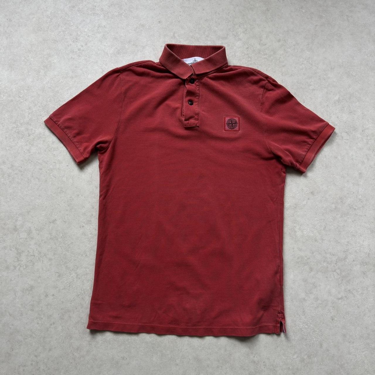 Stone island polo neck t shirt in red badge logo