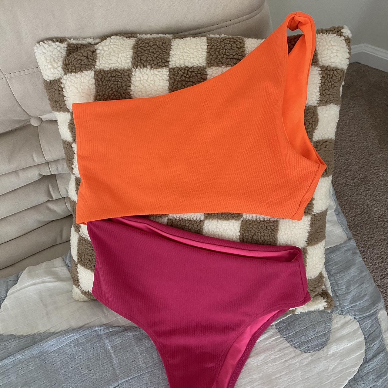 Pink and orange one shoulder one piece swimsuit