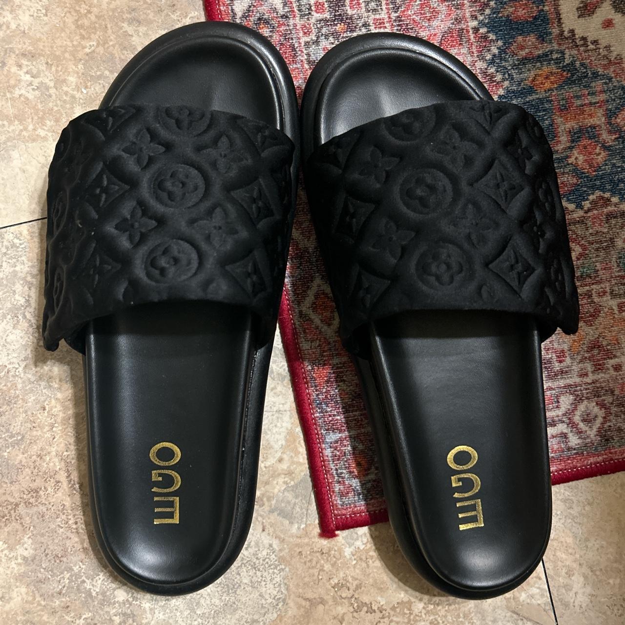Louis Vuitton look alike black slides... Depop