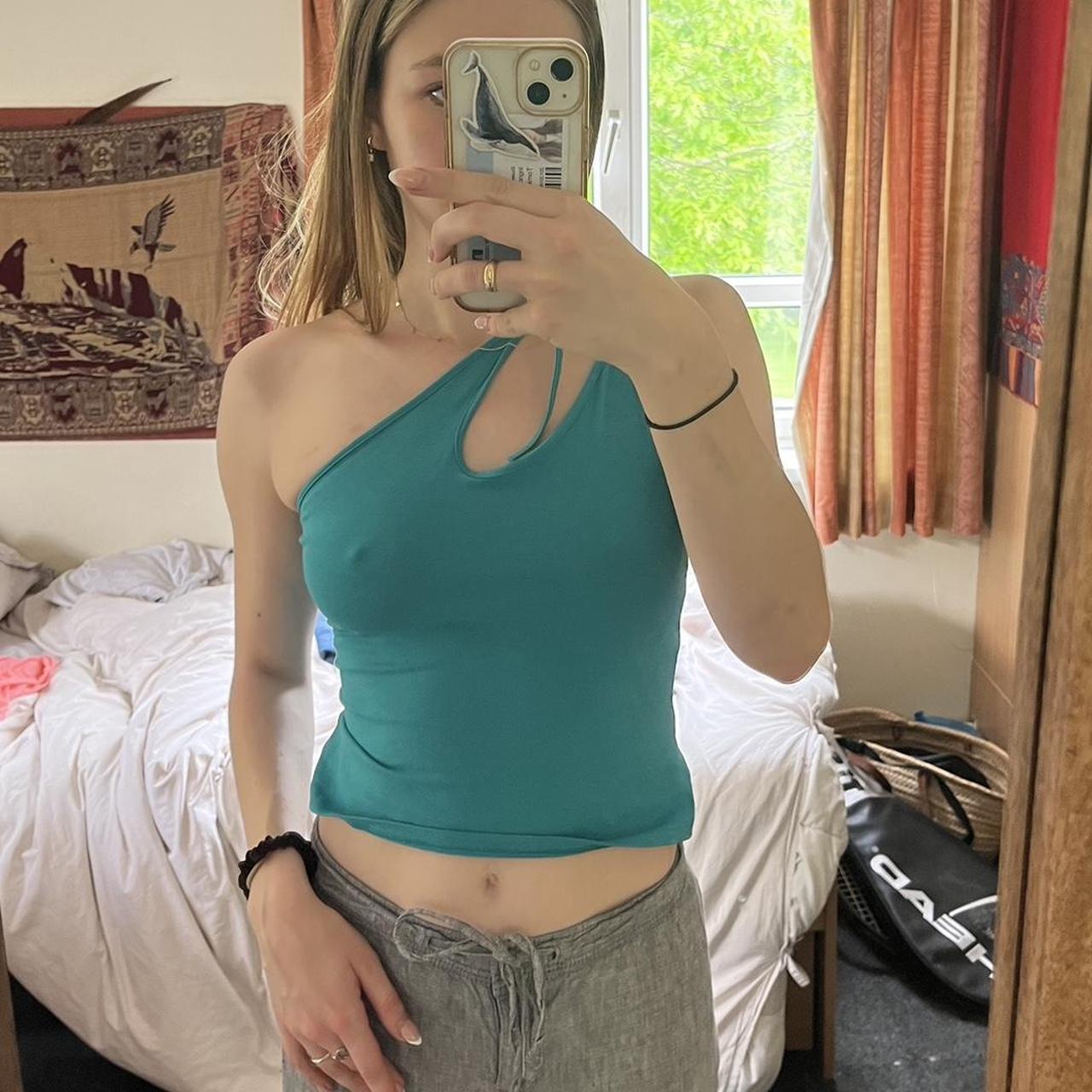 Turquoise/ teal one shoulder tie top weekday