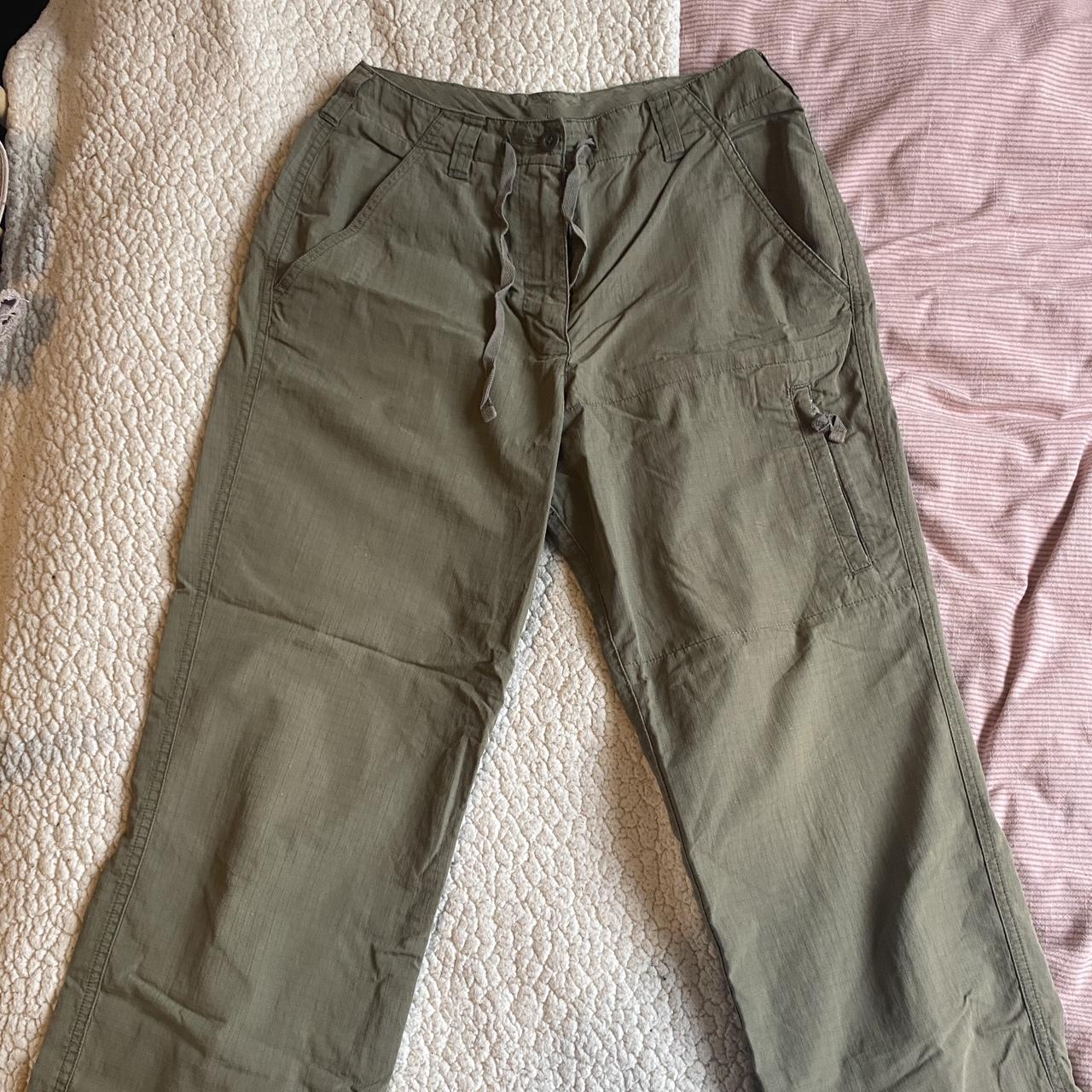 Khaki cargo trousers with zipper detailing on... - Depop