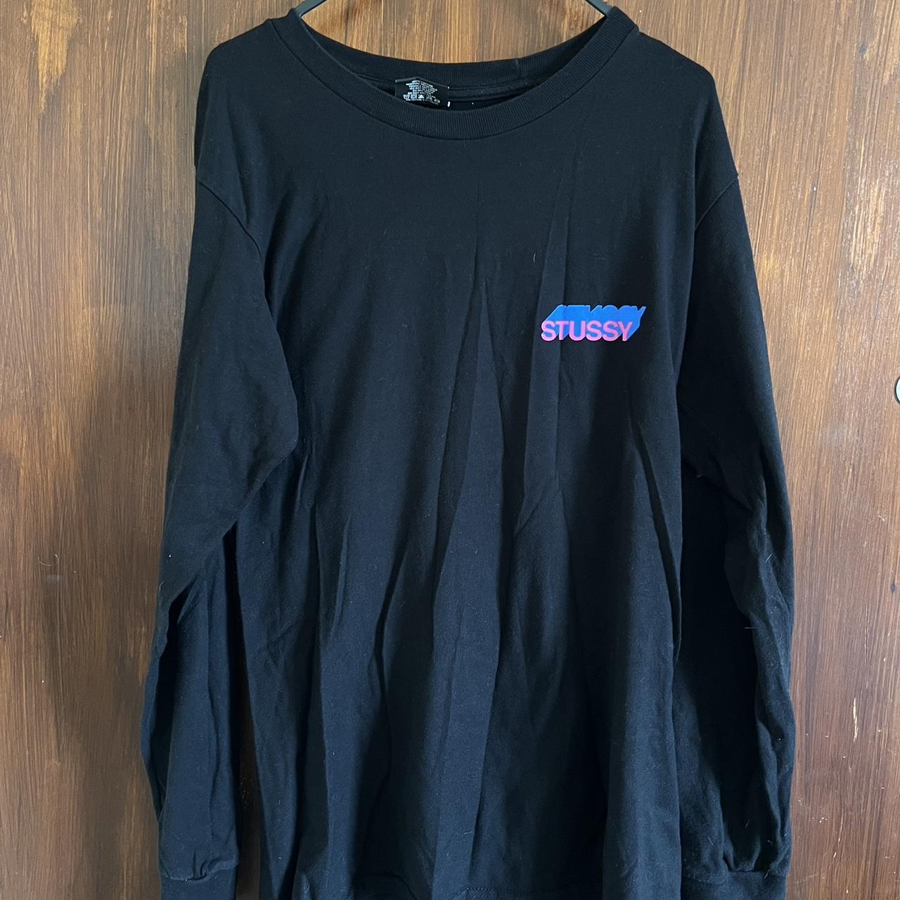 Stüssy Men's Black and Blue T-shirt | Depop