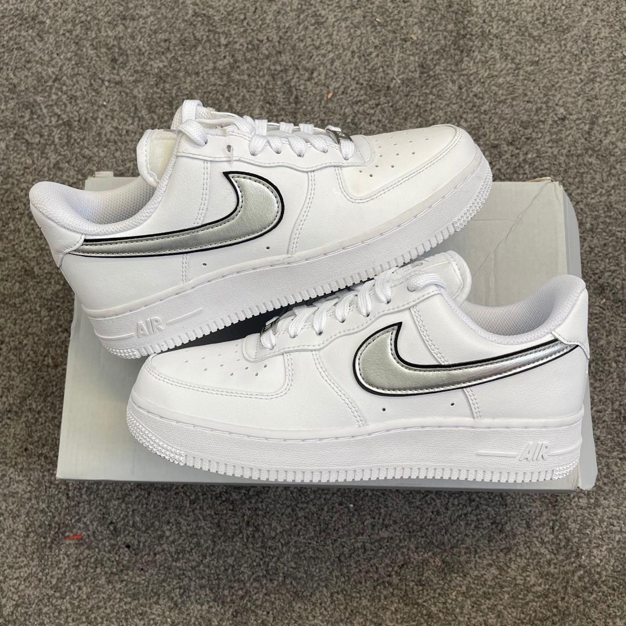 Nike Air Force 1 White Metallic 07 Ess Womens... - Depop