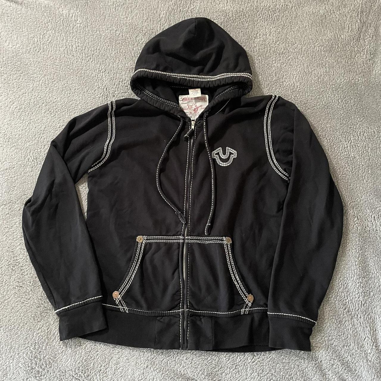 Black rare reverse stick true religion hoodie Size XL - Depop