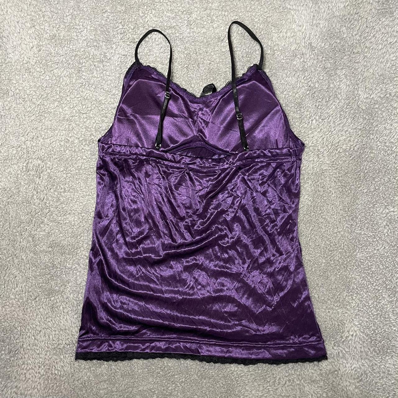 Purple y2k satin lace bow detail cami top. Size 6-8. - Depop