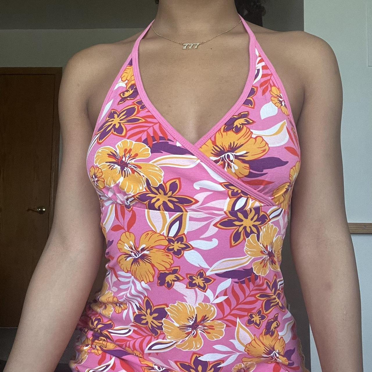 H&M Women's Pink and Orange Dress Depop