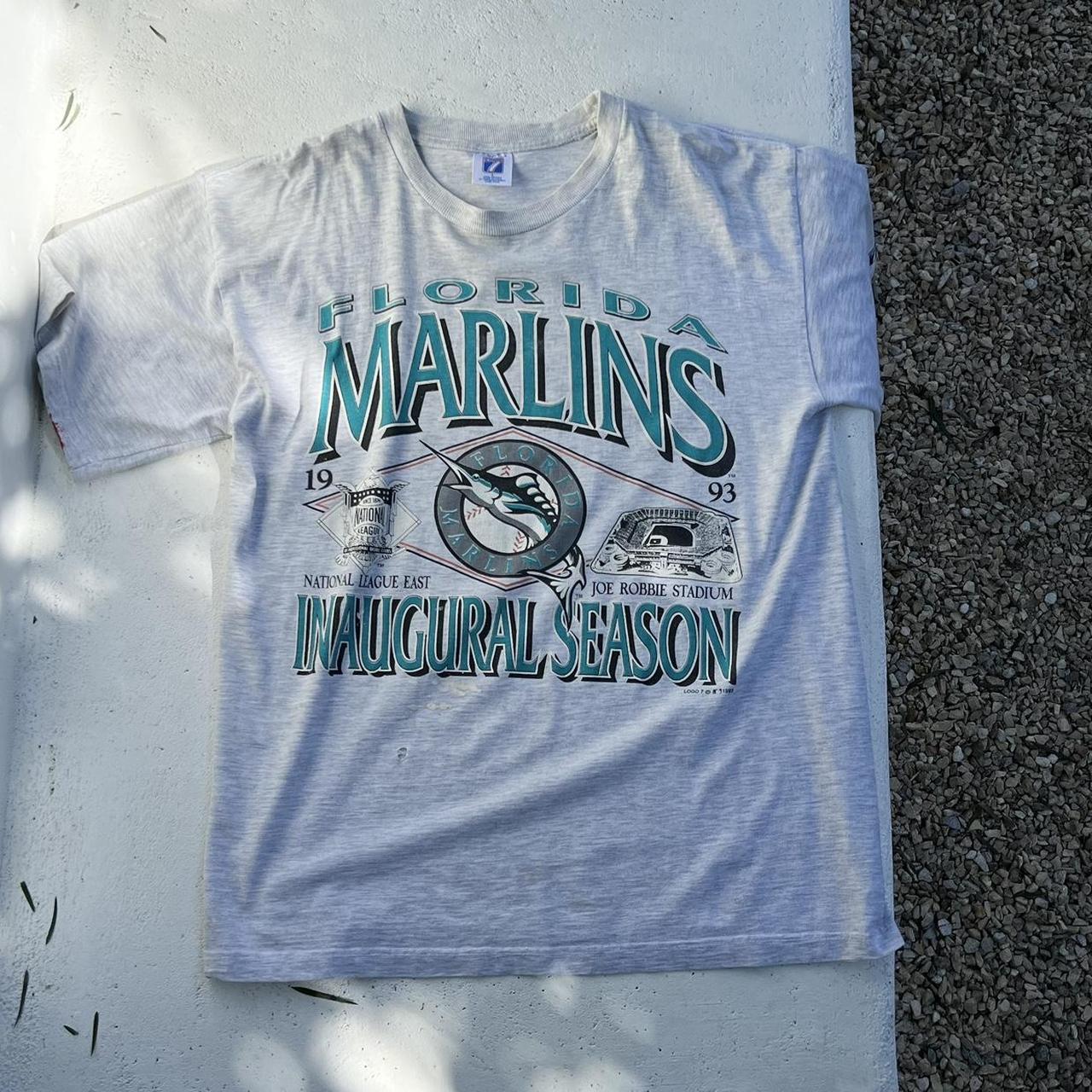 Vintage Florida Marlins T-shirt Men's Medium White 1993 Inaugural Season