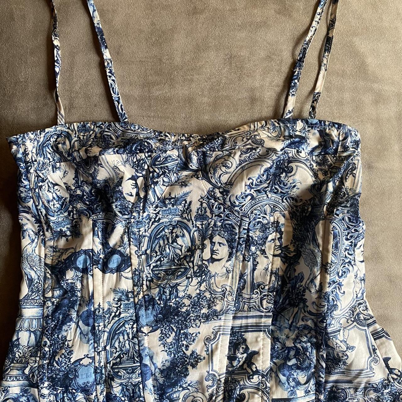 PLT Blue and White zip up corset top. Only worn once... - Depop