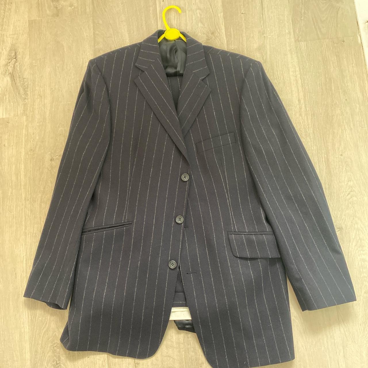 Aquascutum navy pinstriped vintage suit Wool Depop