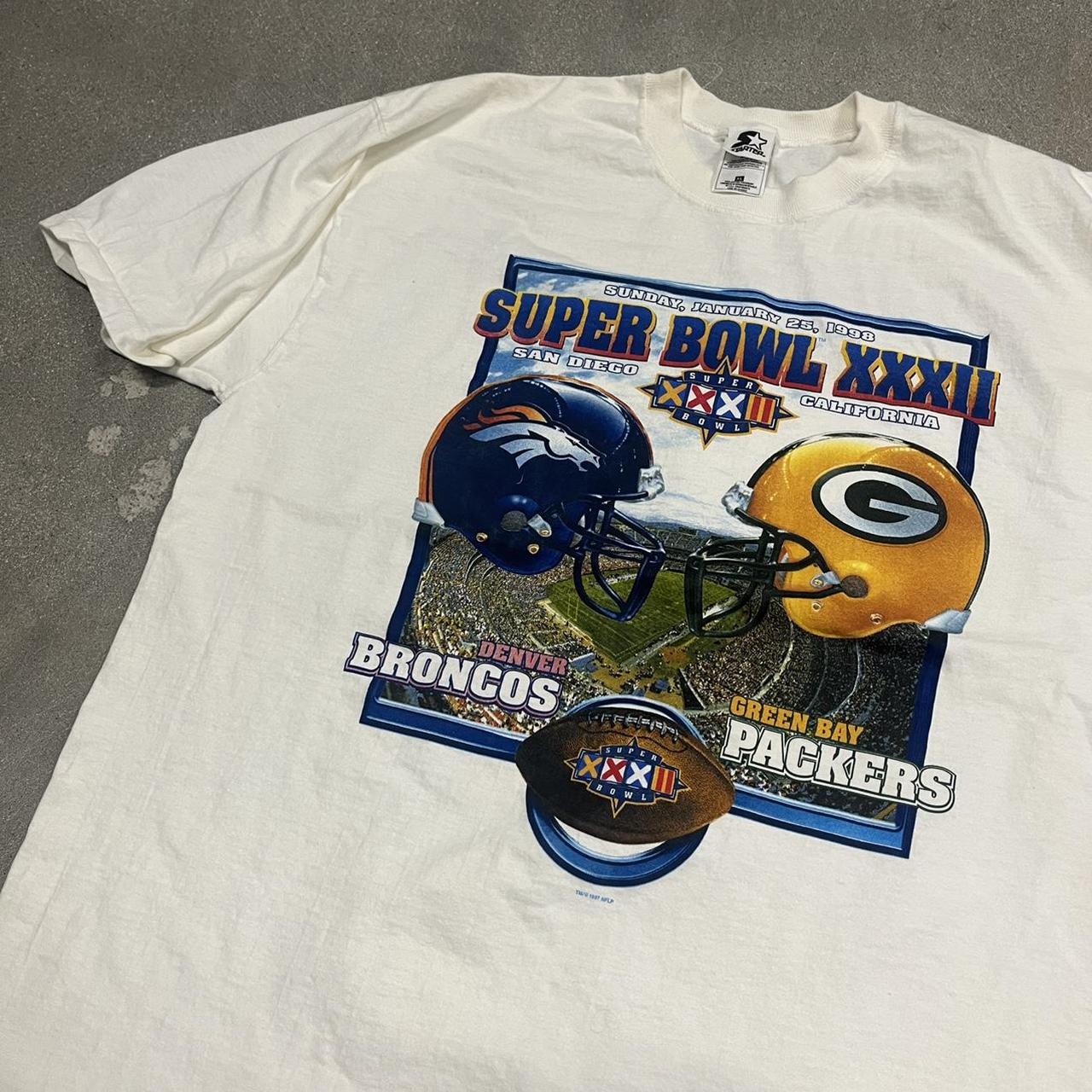 Vintage 1998 Super Bowl XXXII GREEN BAY packers buy DENVER broncos t-shirt XL NFL