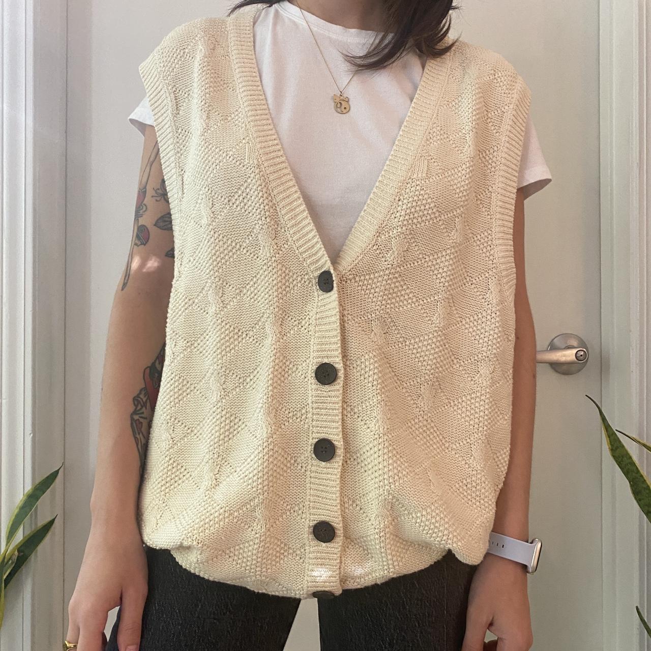 Vintage 90s Westbound cream button up sweater vest,... - Depop