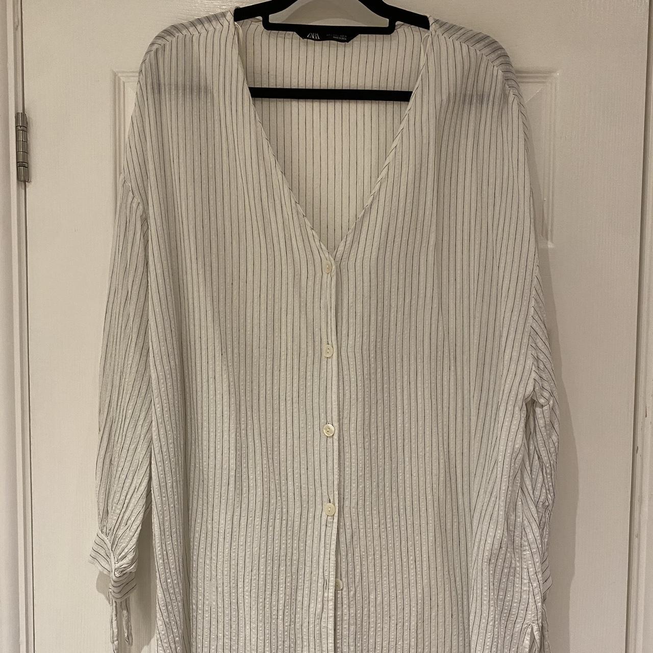 Zara Striped Linen Cover Up Size Large Worn Once - Depop