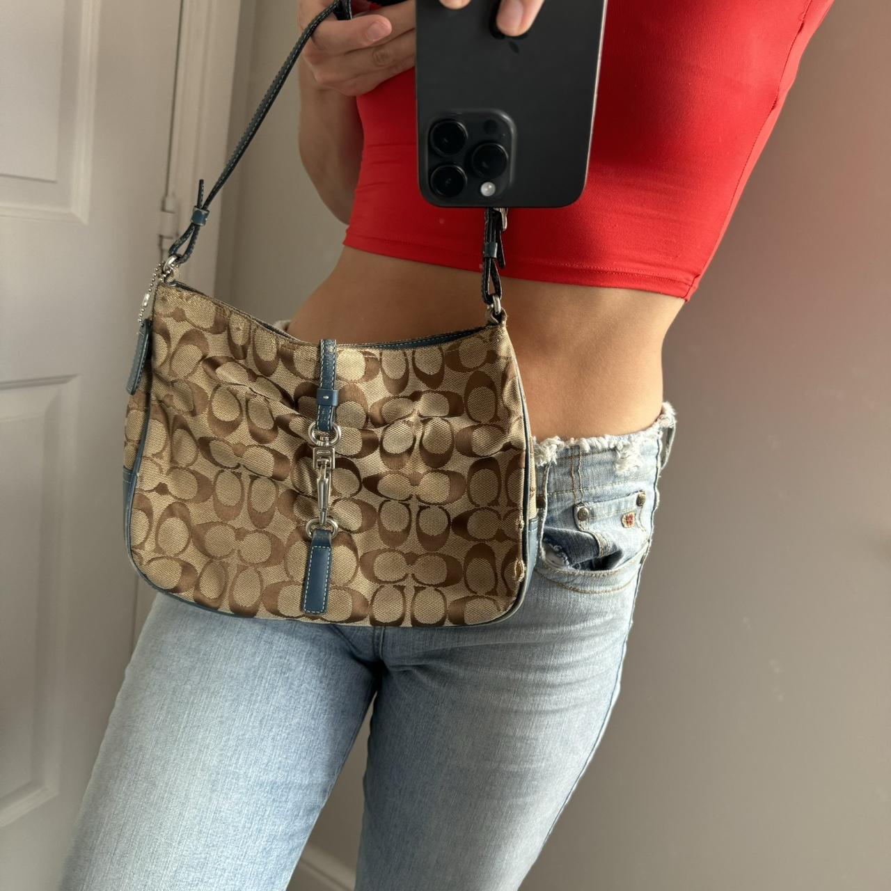 バッグ Vintage Coach Hamptons Handbag Brown y2k Coach Hamptons Scarf Print Tote Brown Tan Satin Suede Y2K