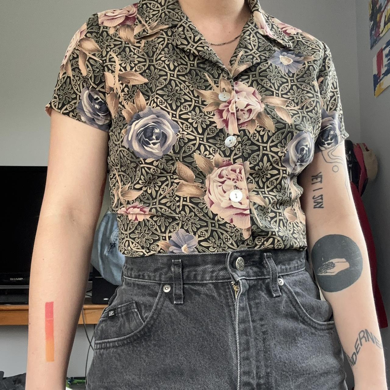 patterned button up shirt Depop