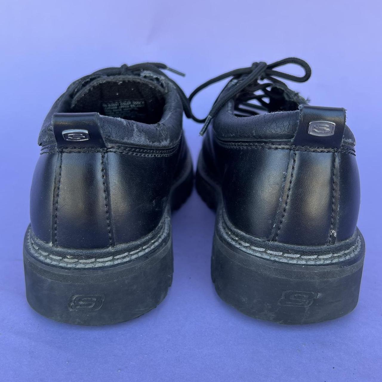 vintage black platform loafers. y2k skechers chunky... - Depop