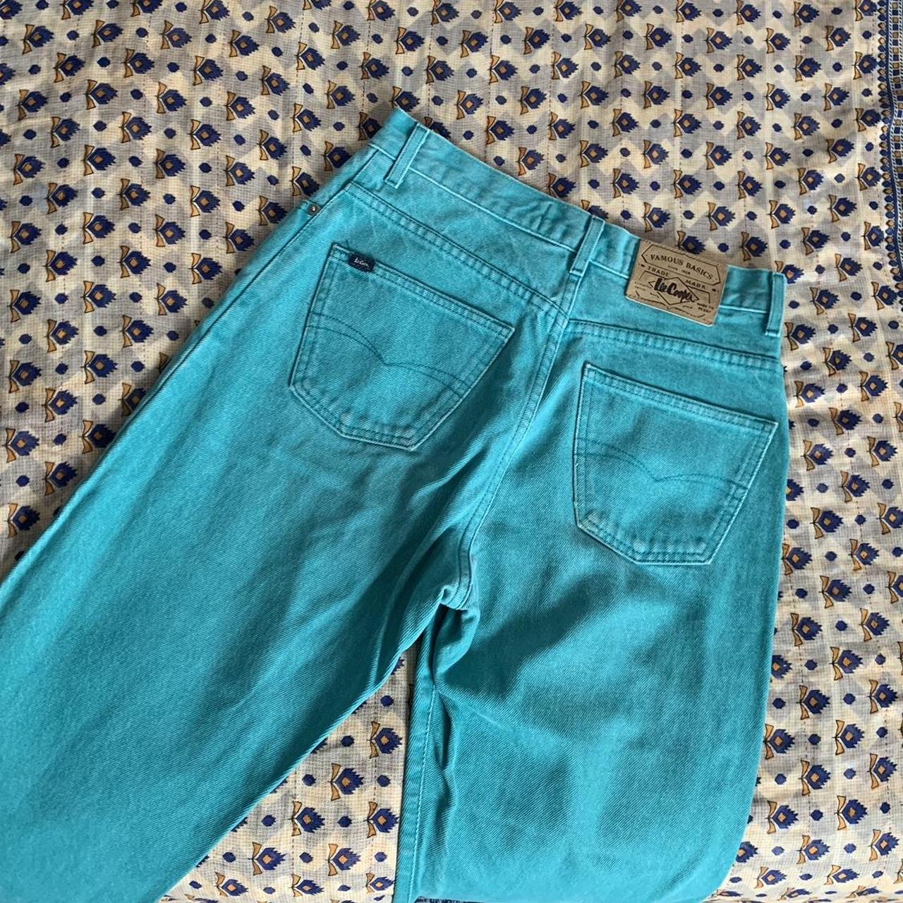 Vintage Turquoise High Waisted Lee Mom... - Depop