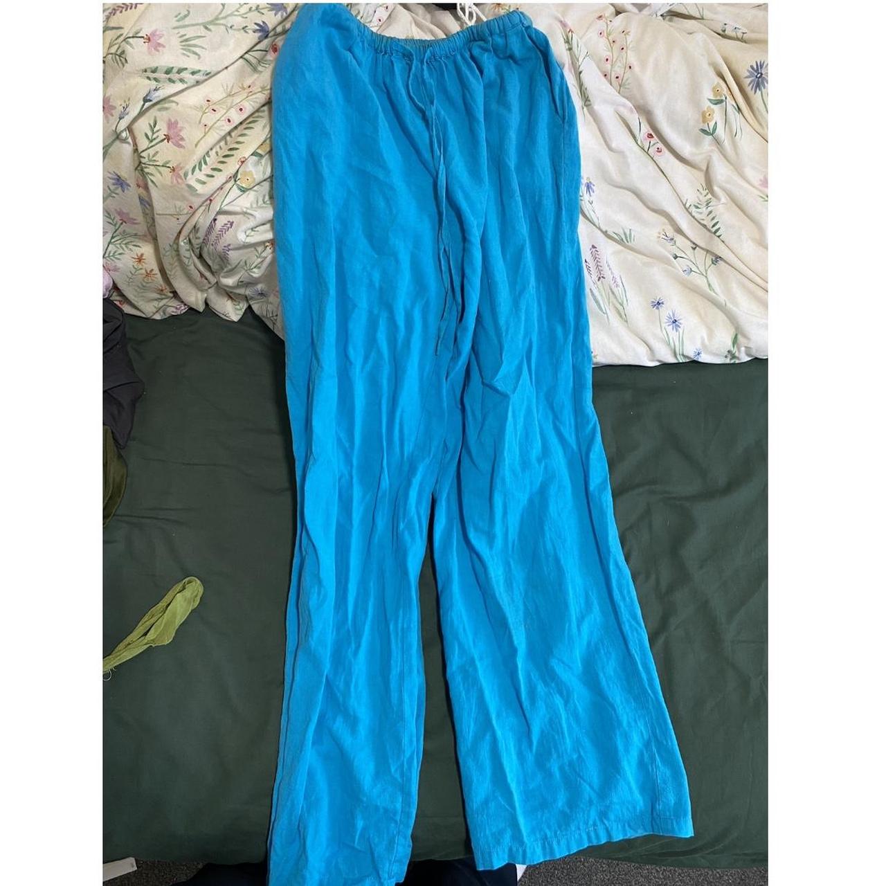 COLLUSION linen low rise beach pants in blue