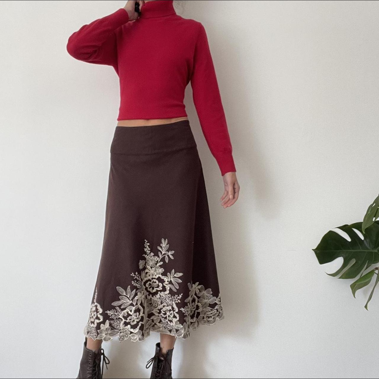 vintage maxi linen embroidered skirt! Rich... Depop