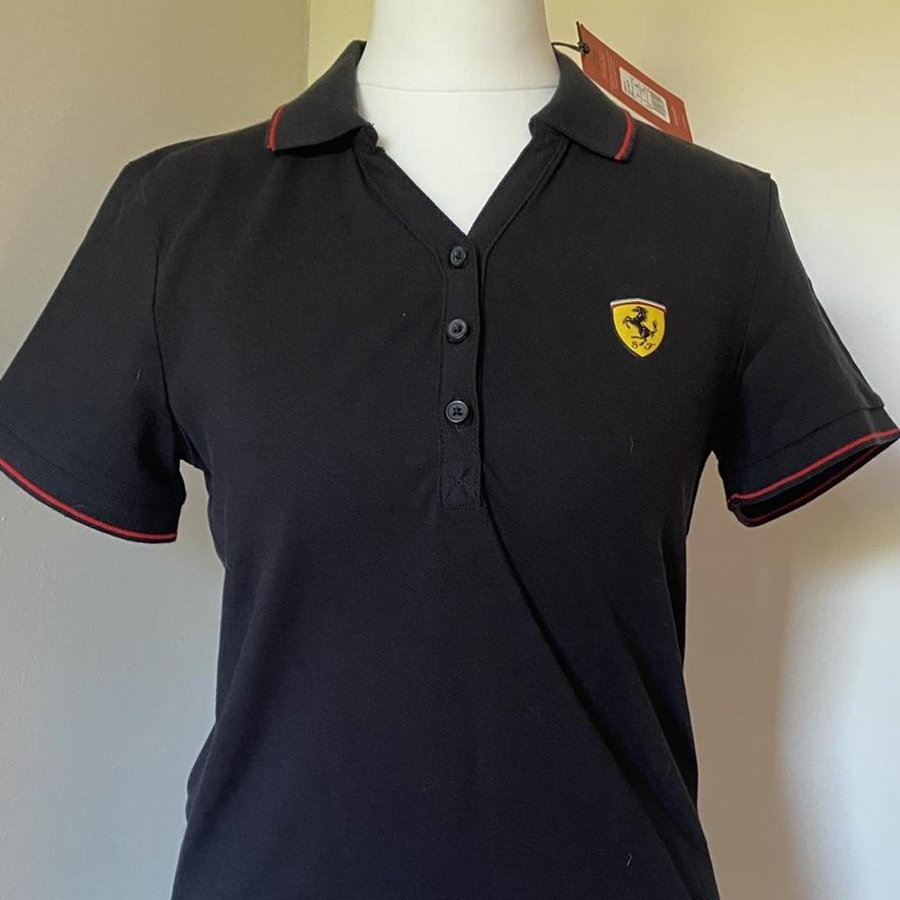 Immaculate Ferrari black women’s polo shirt in black... - Depop