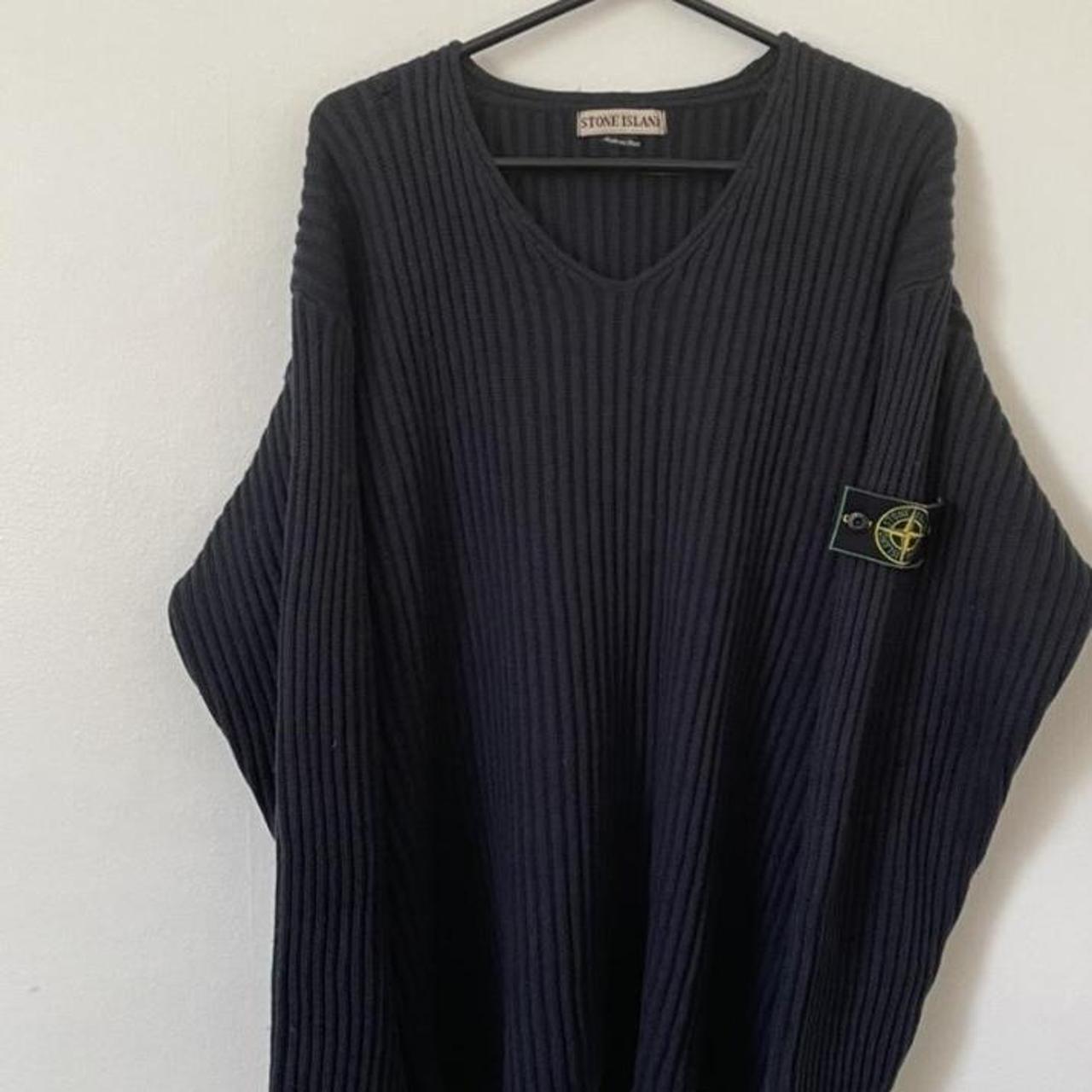 VINTAGE 90s STONE ISLAND SWEATER. Navy blue rib knit. Depop