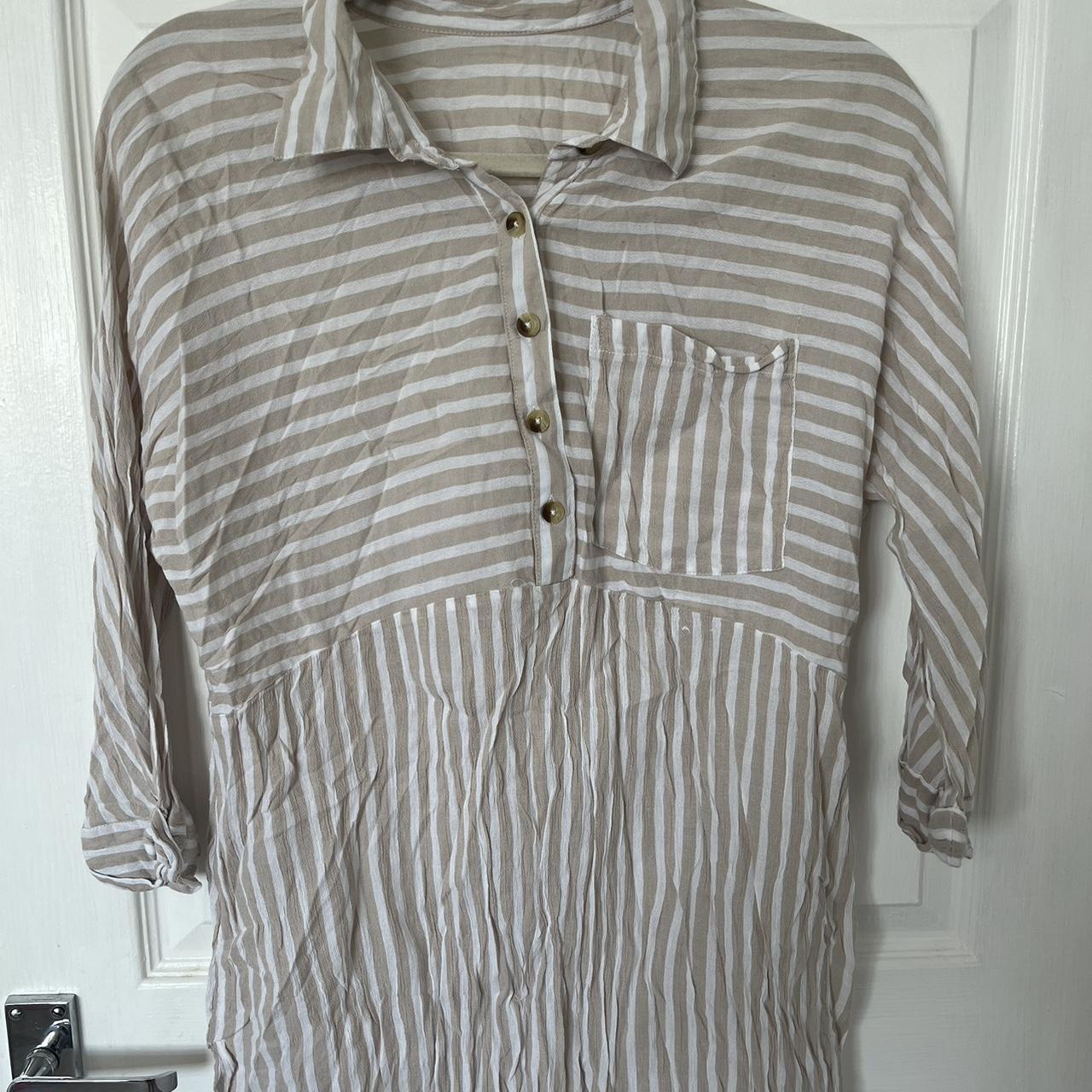 Primark beige and white stripped beach cover up size... Depop