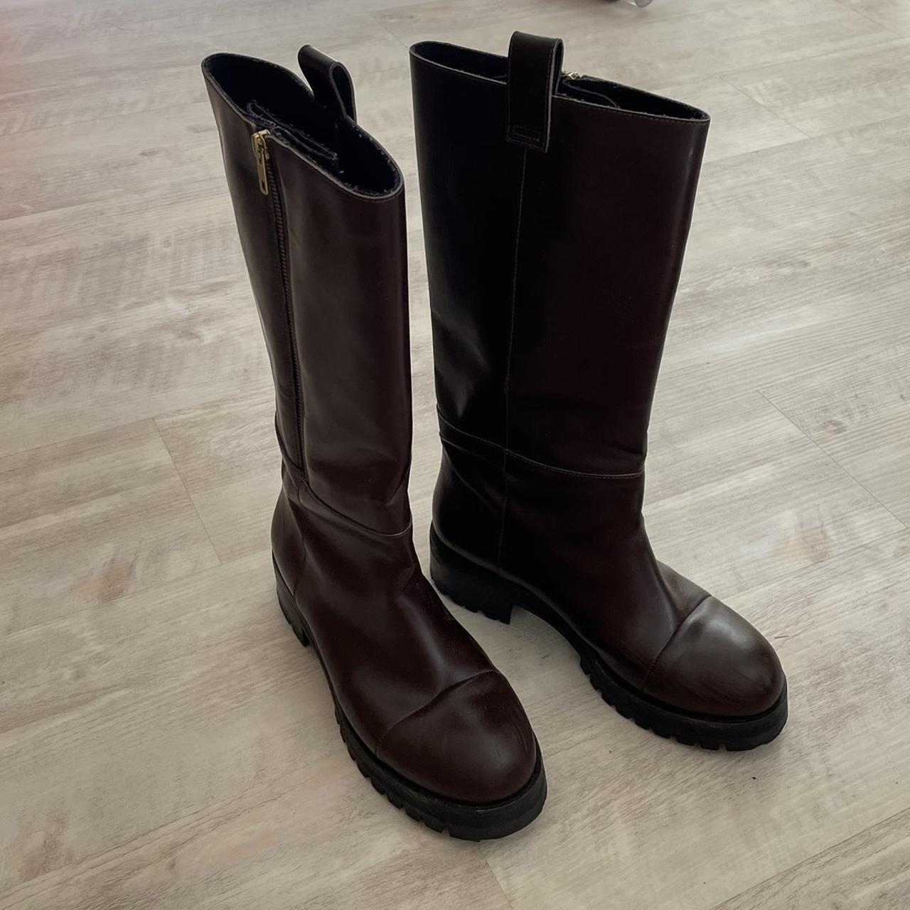 marni calf boots in burgundy size 38 comes with... - Depop