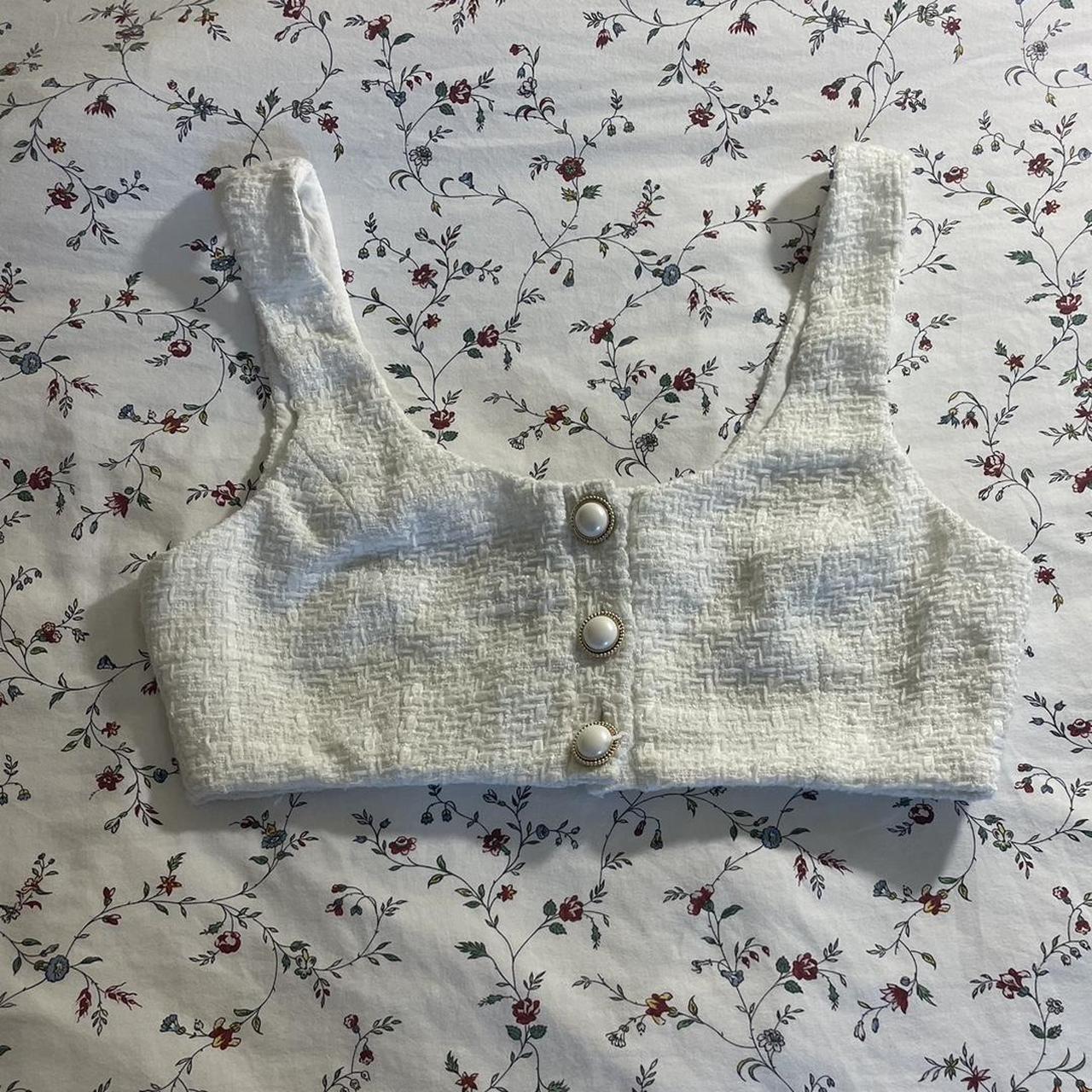 Glassons White Tweed Crop Top Bustier With Cute Depop