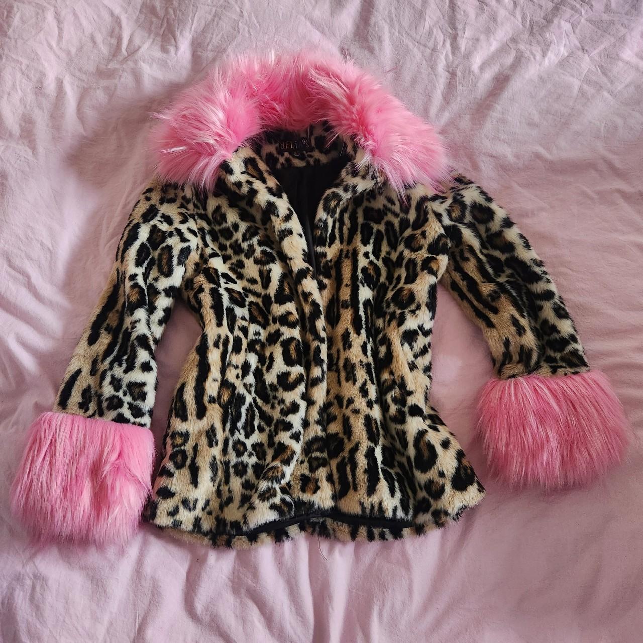 Delia s Leopard print faux fur jacket with pink fur. Depop