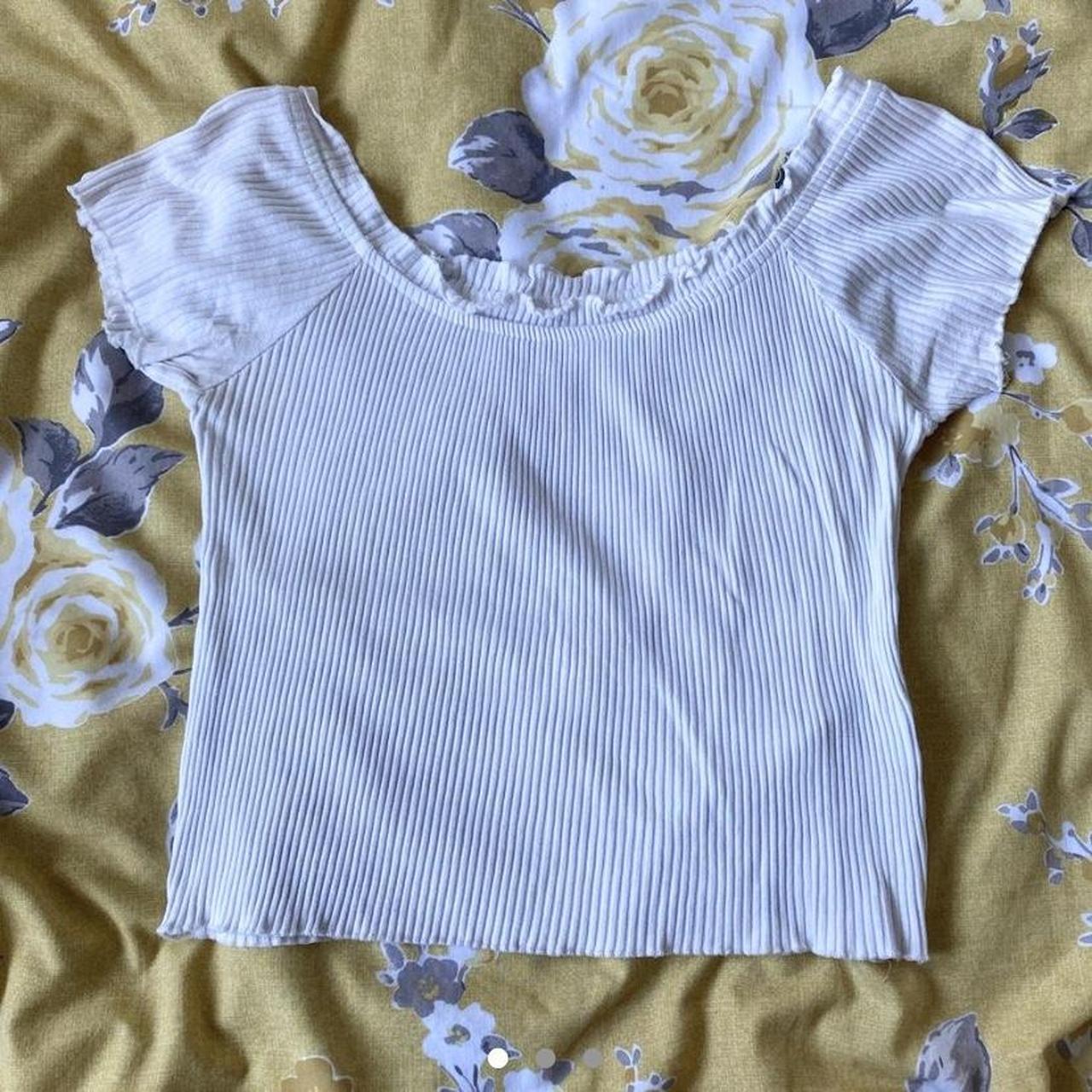 White ribbed off the shoulder crop top Size 10 shown... - Depop