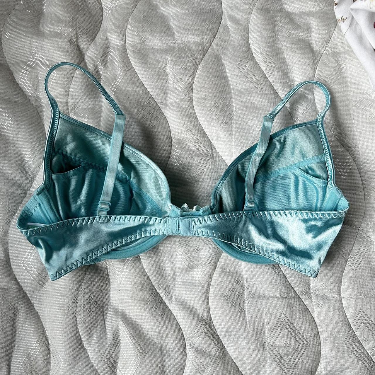 Vintage satin blue bra Size 34C Like new condition - Depop