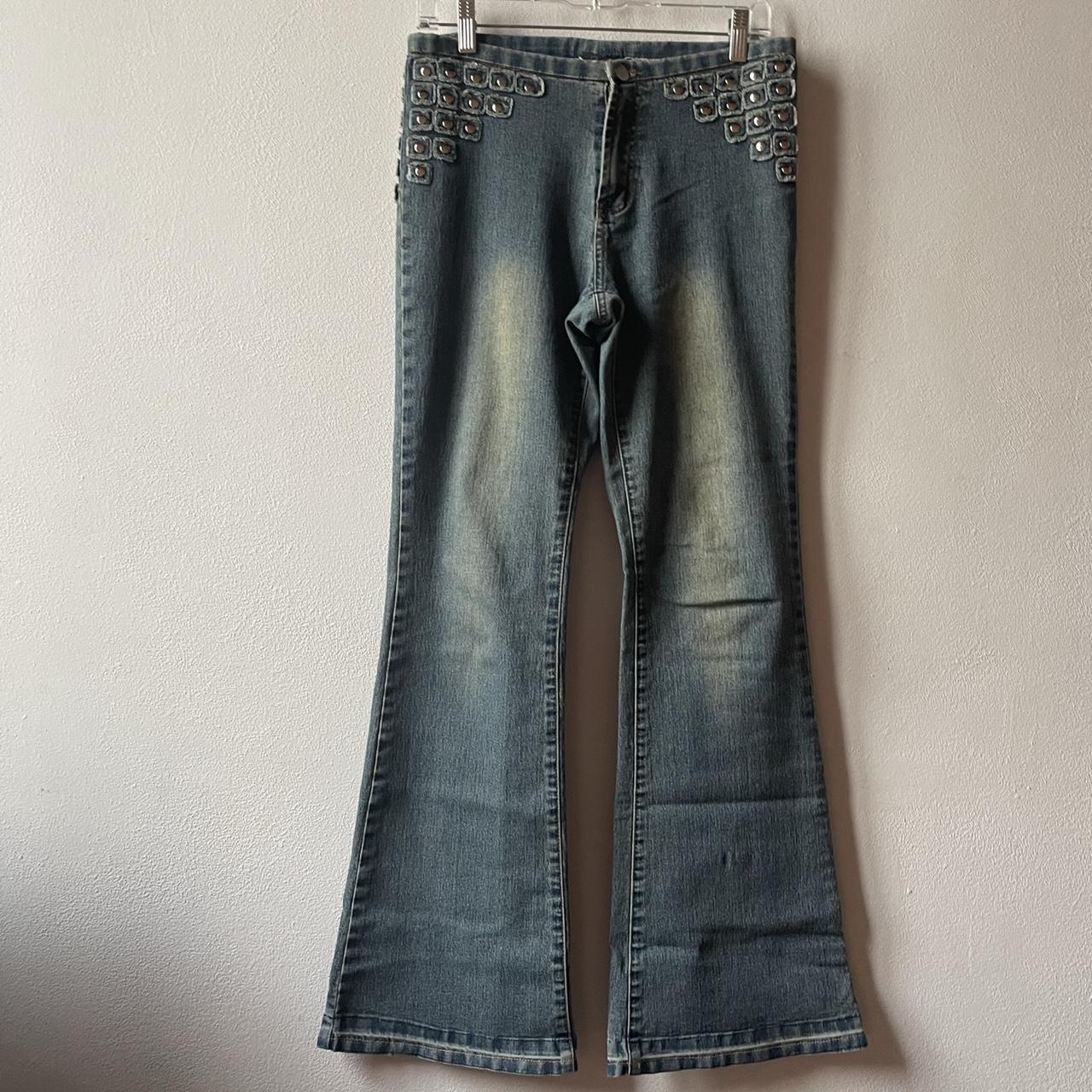 Y2K Studded Jeans Light wash flare bootcut jeans... - Depop