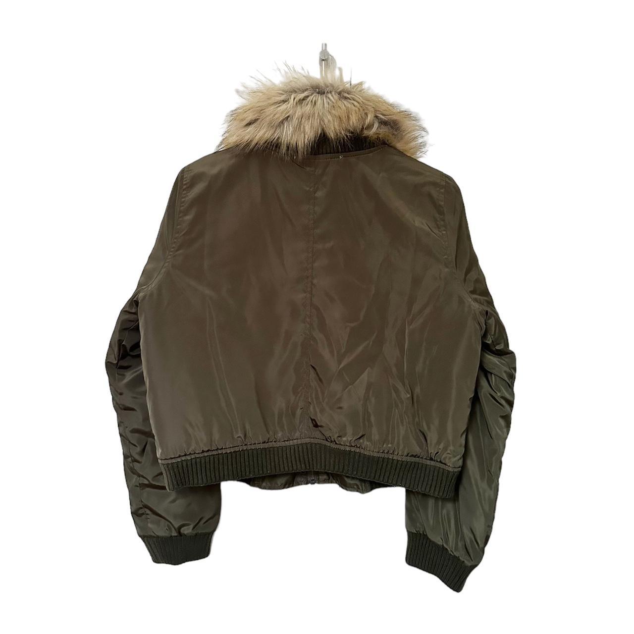 olive green bomber jacket with faux fur collar. from... - Depop