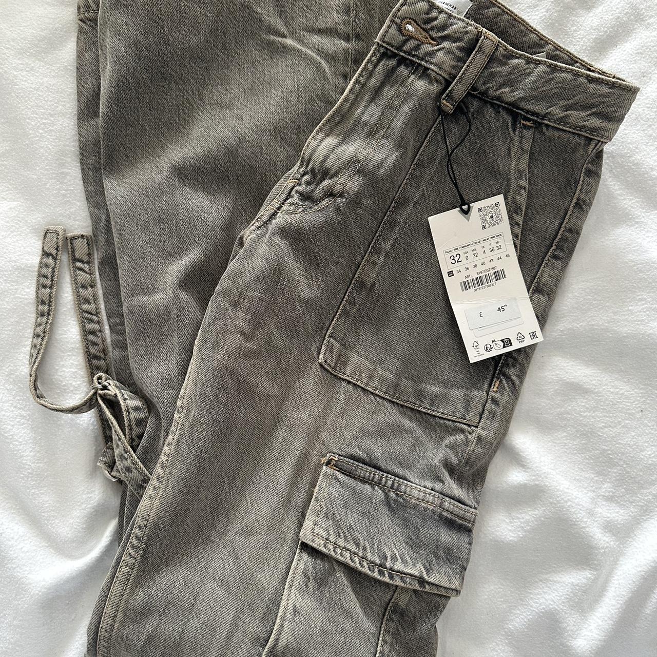 Zara mid-rise trf cargo jeans - anthracite grey... - Depop