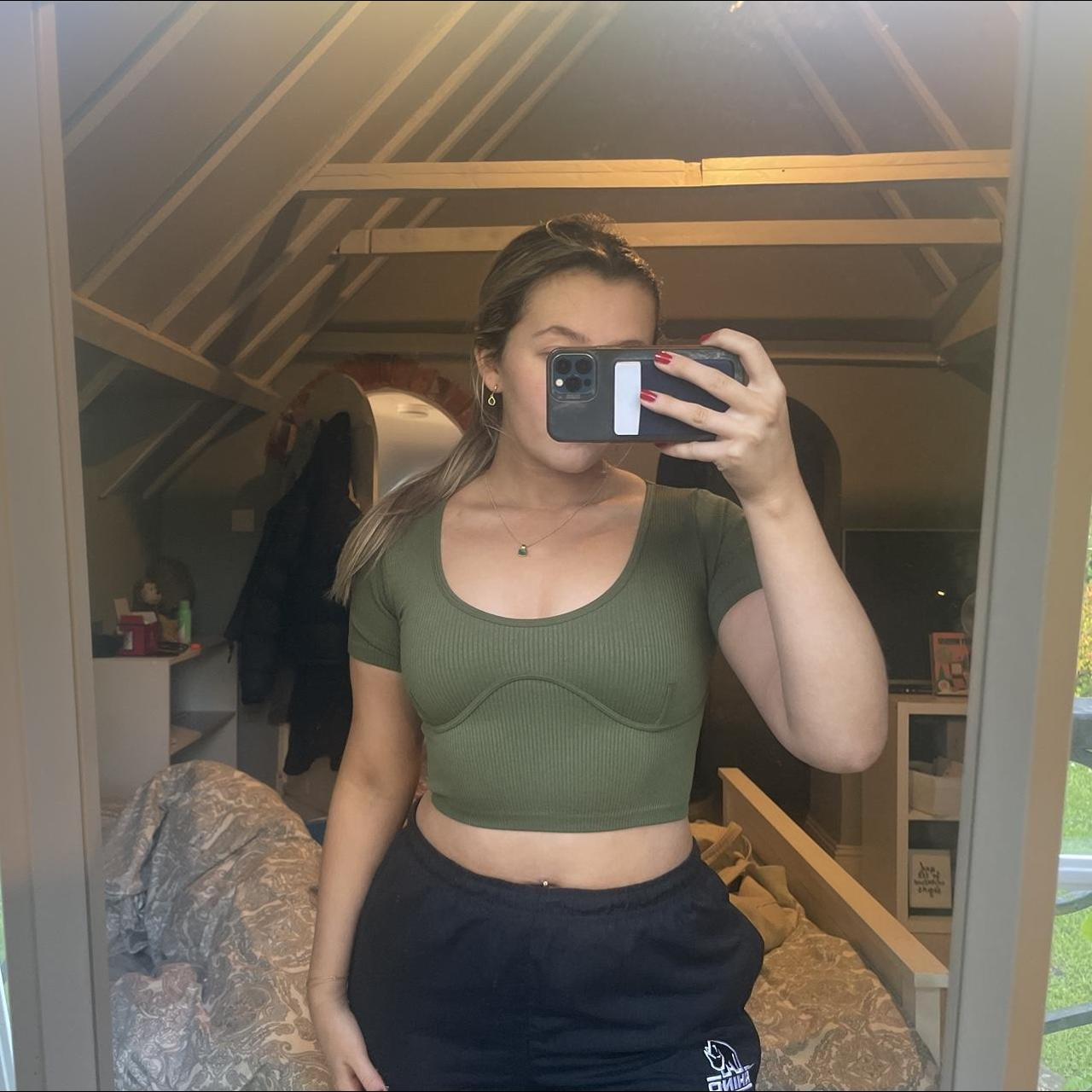 Zara ribbed khaki top size xs-s fits 4-10 Never worn... - Depop