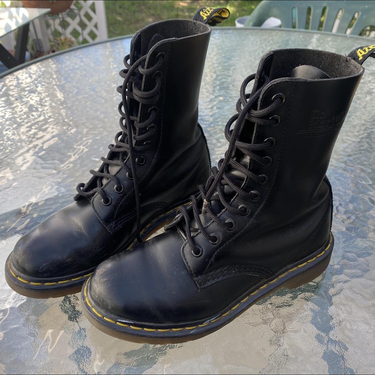 Dr. Martens Women's Black and Yellow Boots | Depop