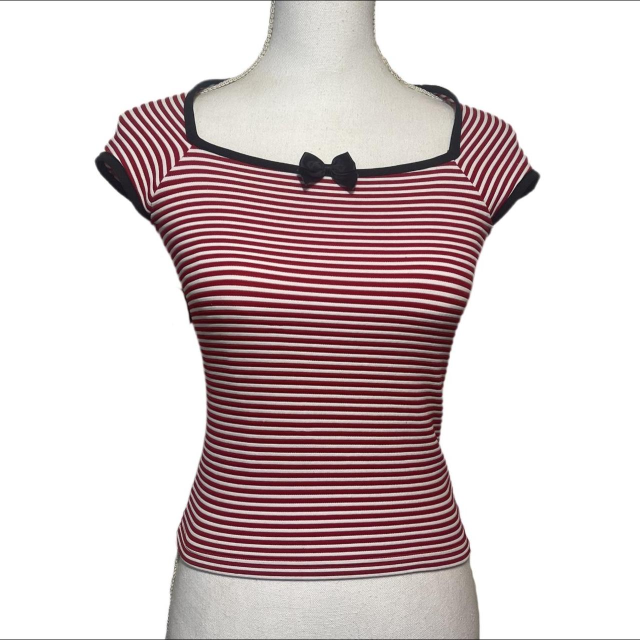 Red and white striped top with black bow. From... - Depop