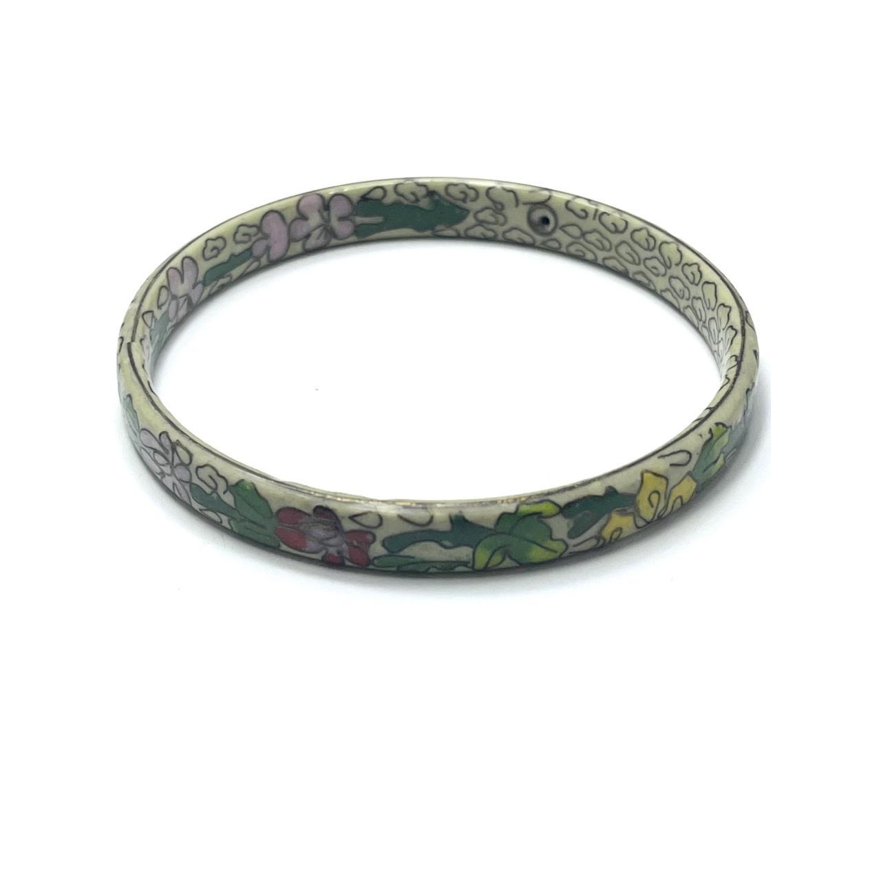 Vintage Gold and Green Vintage Floral Enamel on sale Bangle Bracelet