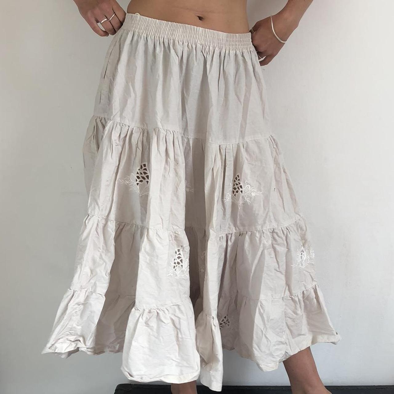 Boho tiered skirt Maxi cream tiered skirt... - Depop