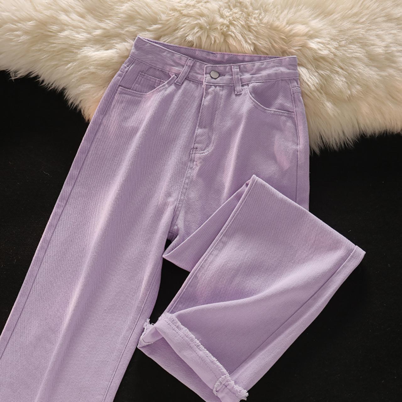 Cute Purple Loose High Waisted Jeans Measurements... - Depop