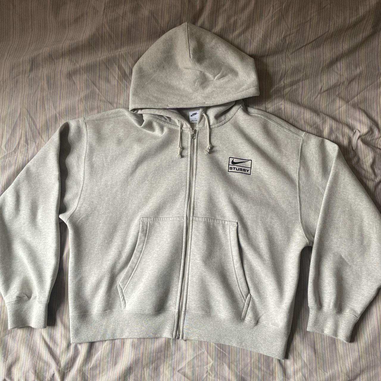 Nike x Stussy Fleece Zip Hoodie Grey Large New | Depop