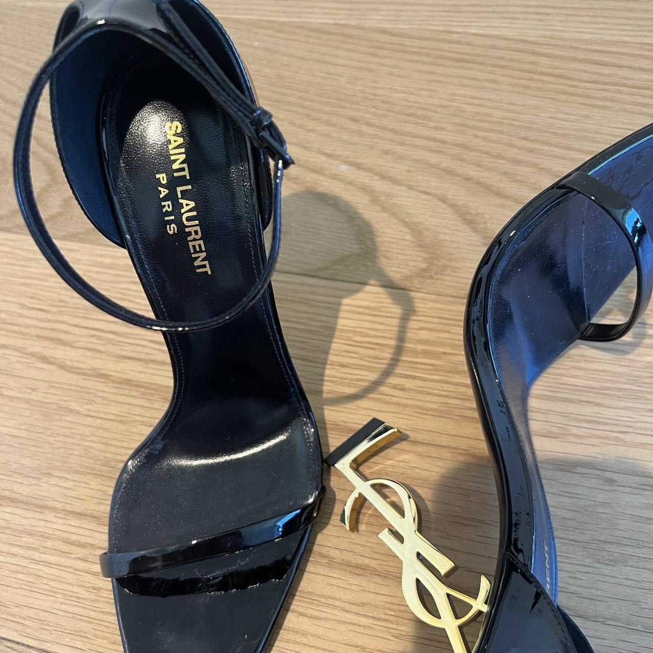 YSL classic black strappy heels with gold heel. Worn... - Depop