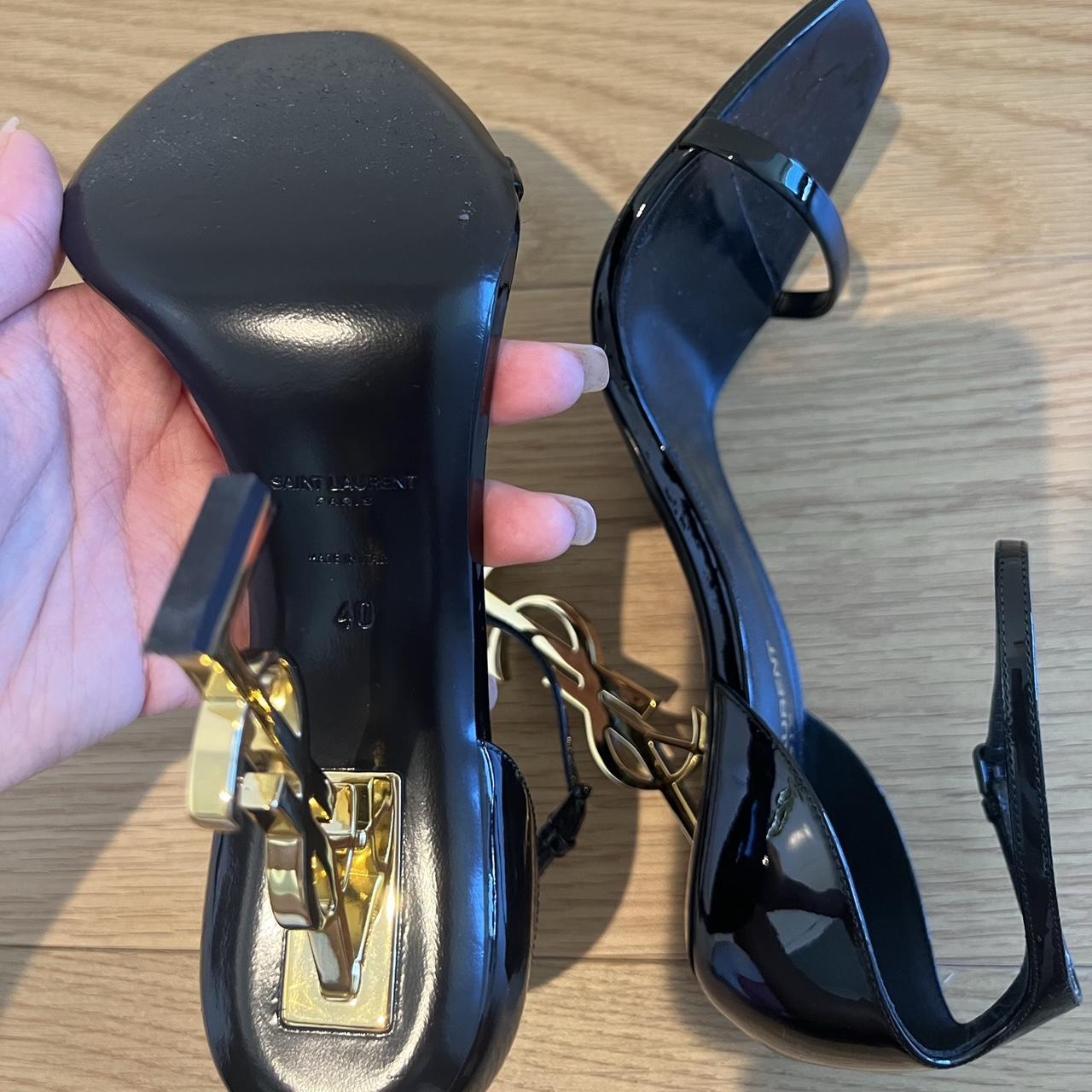 YSL classic black strappy heels with gold heel. Worn... - Depop