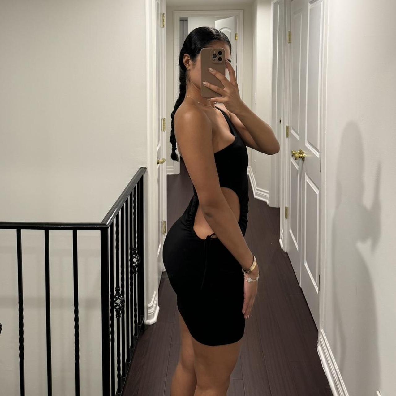 Black one-shoulder mini dress from Revolve, Cut