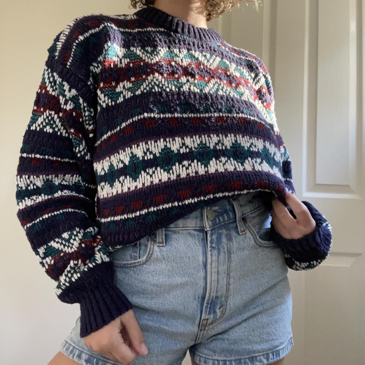 adorable vintage chunky multi-color knit sweater... - Depop