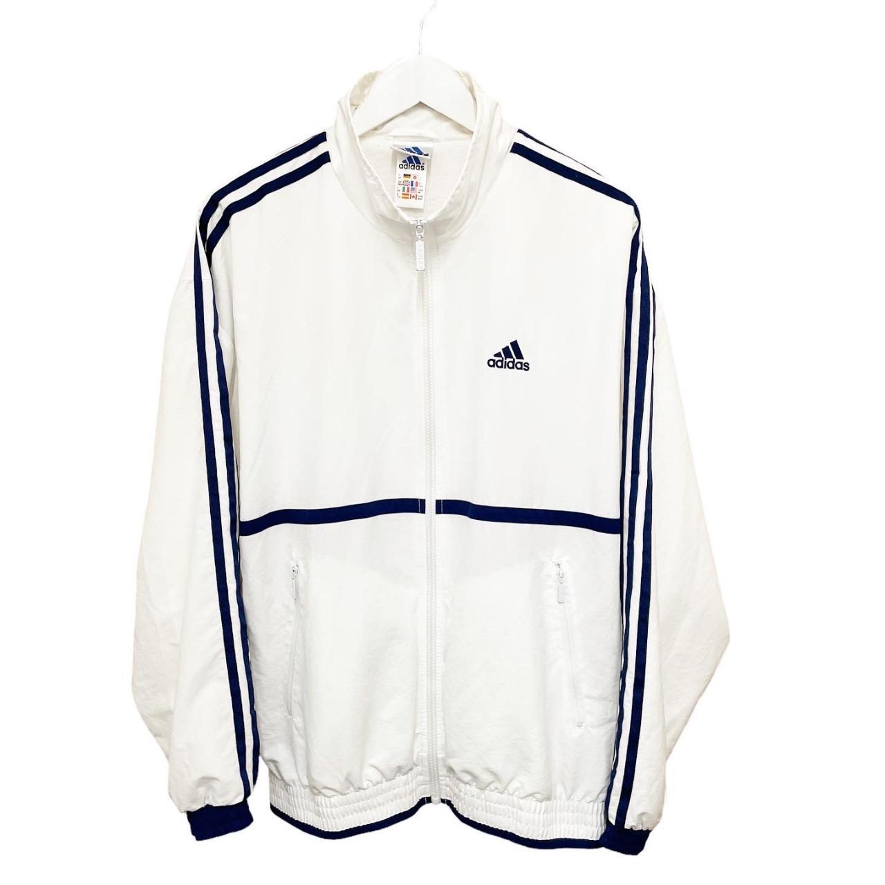 Adidas Men's White and Navy Jacket | Depop