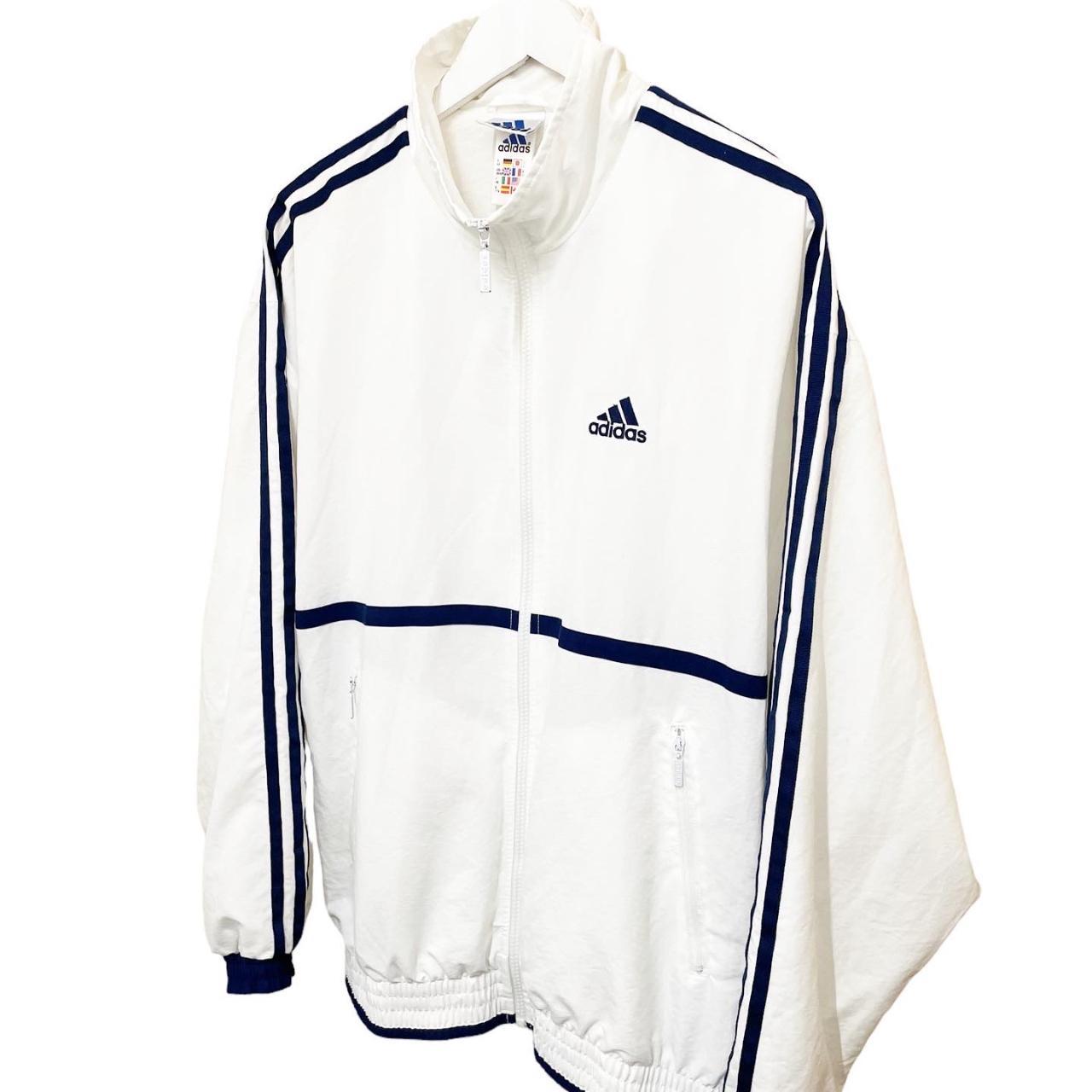 Adidas Men's White and Navy Jacket Depop