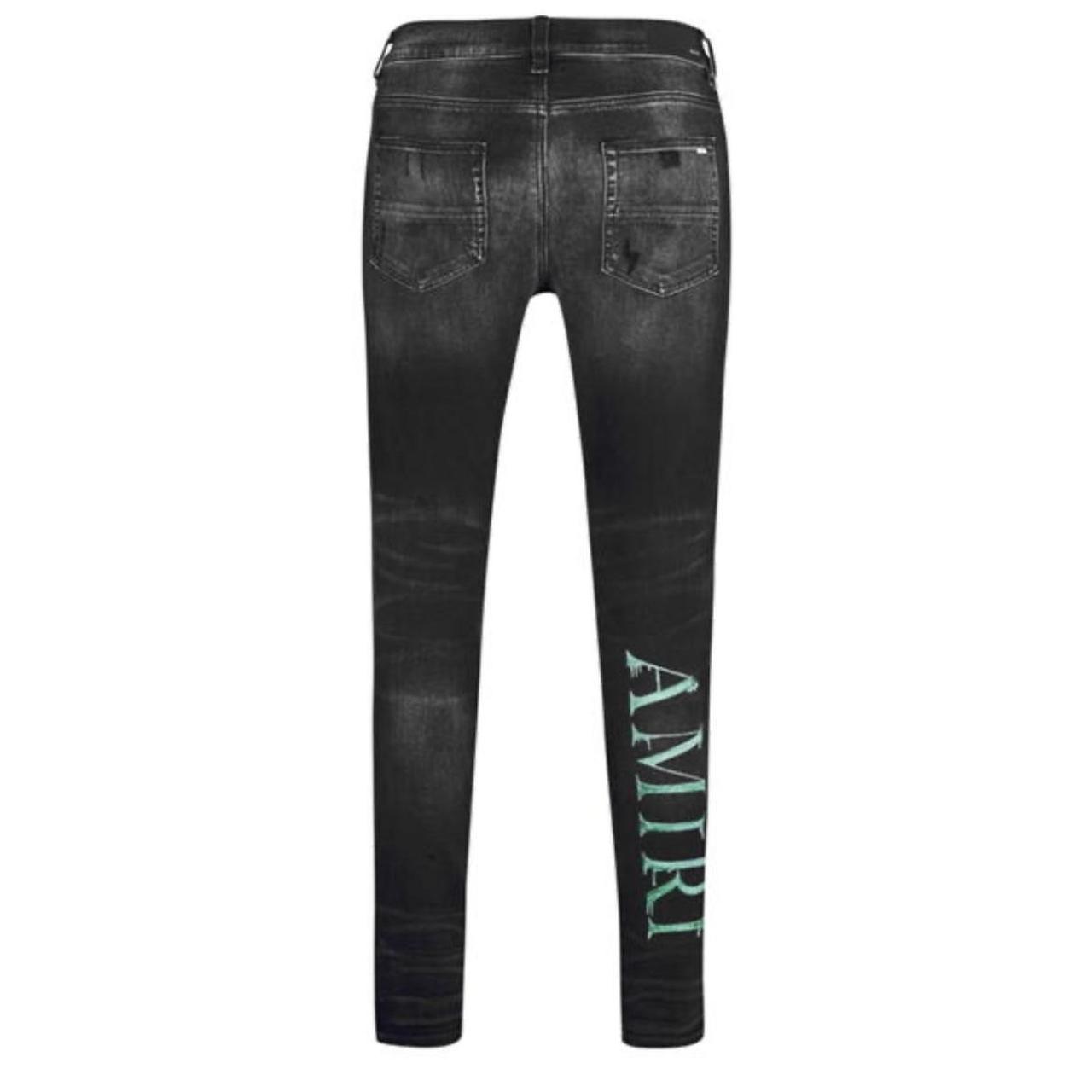 Amiri Men's Black and Green Jeans Depop